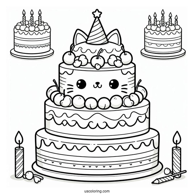 Coloring Sheet Of Cute Tiered Birthday Cake