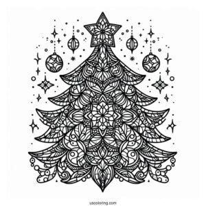 Detailed Christmas Tree Stained Glass Coloring Page