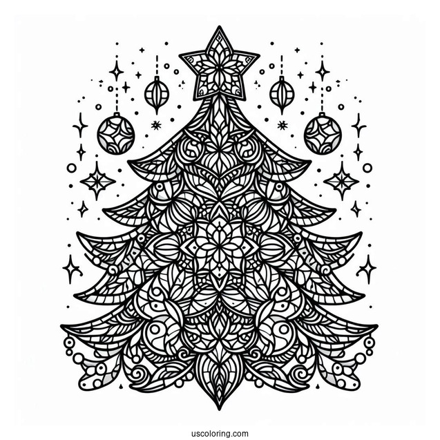 Detailed Christmas Tree Stained Glass Coloring Page