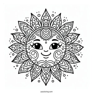 Easy Smiling Sun Mandala Coloring Page For Kids