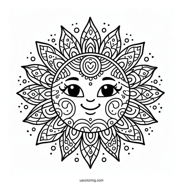 Easy Smiling Sun Mandala Coloring Page For Kids