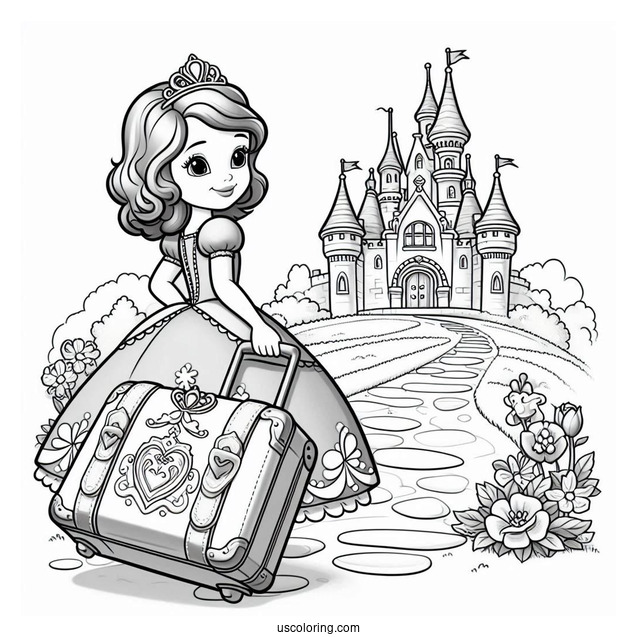 Sofia The First Coloring Page With Suitcase Going To The Castle