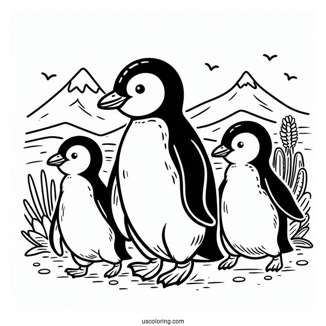 Marching African Penguins Coloring Sheet