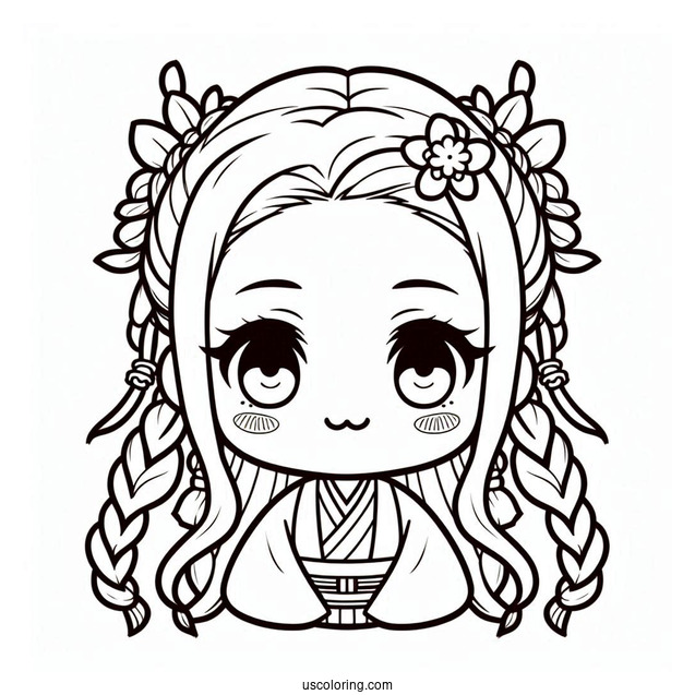 Kawaii Nezuko Coloring Page With Braided Hair