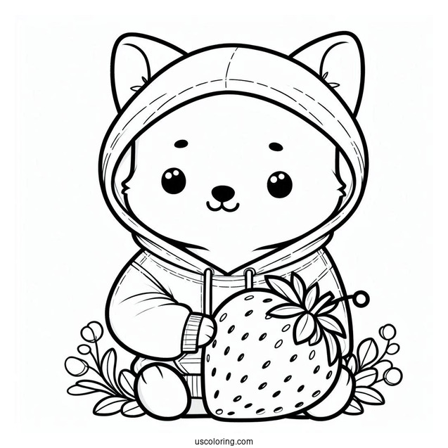 Cute Coloring Page Of Dog In A Hoodie Holding A Large Strawberry