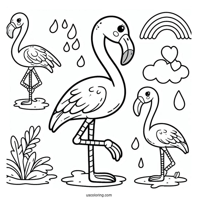 Easy Cartoon Flamingo To Color For Kids