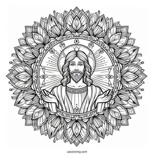 Jesus Coloring Page At The Center Of A Mandala
