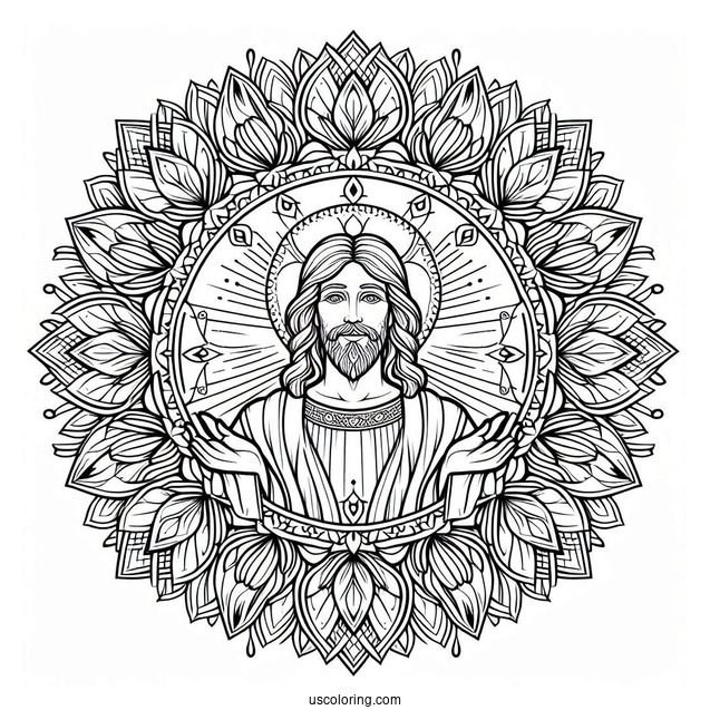 Jesus Coloring Page At The Center Of A Mandala