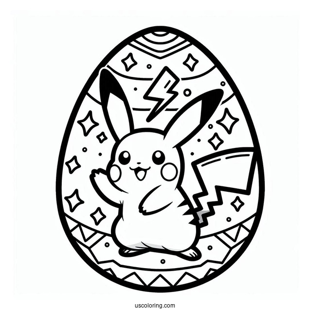 Pikachu Easter Egg Coloring Page Design with Thunderbolt Pattern