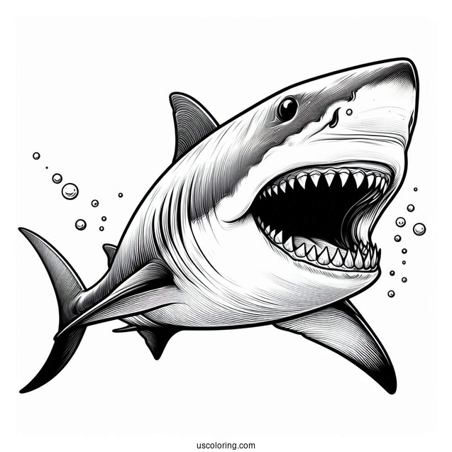 Great White Shark Coloring Page With Mouth Open