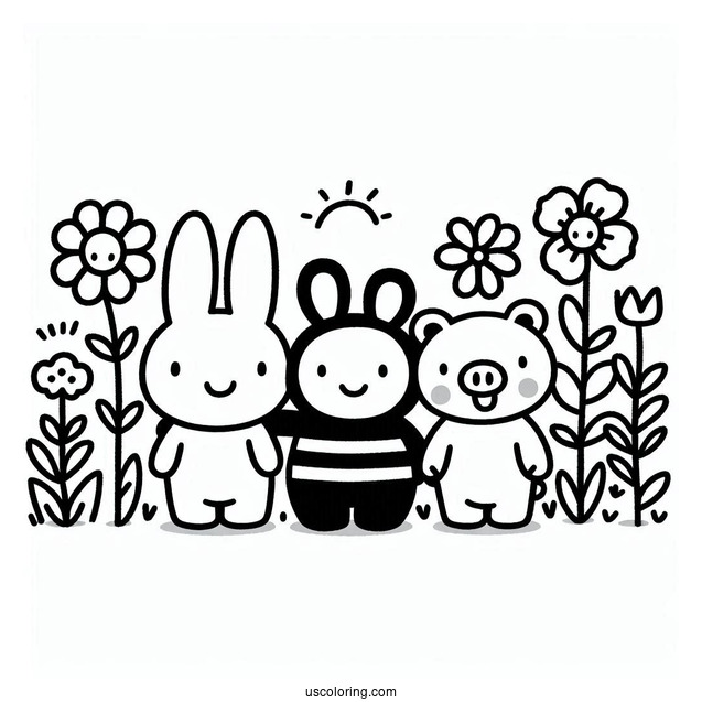 Simple Miffy Coloring Page, Poppy Pig, Grunty, Boris Bear, And Barbara For Preschoolers