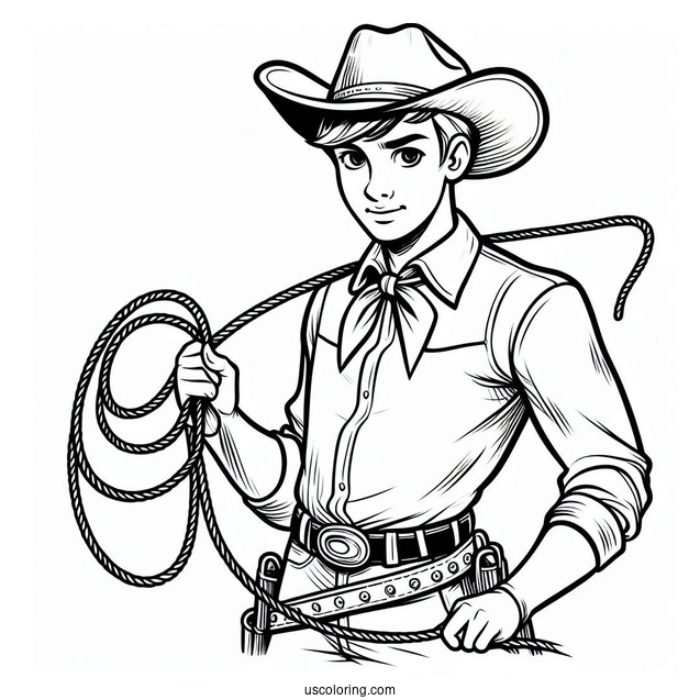 Cowboy Coloring Page Holding A Lasso