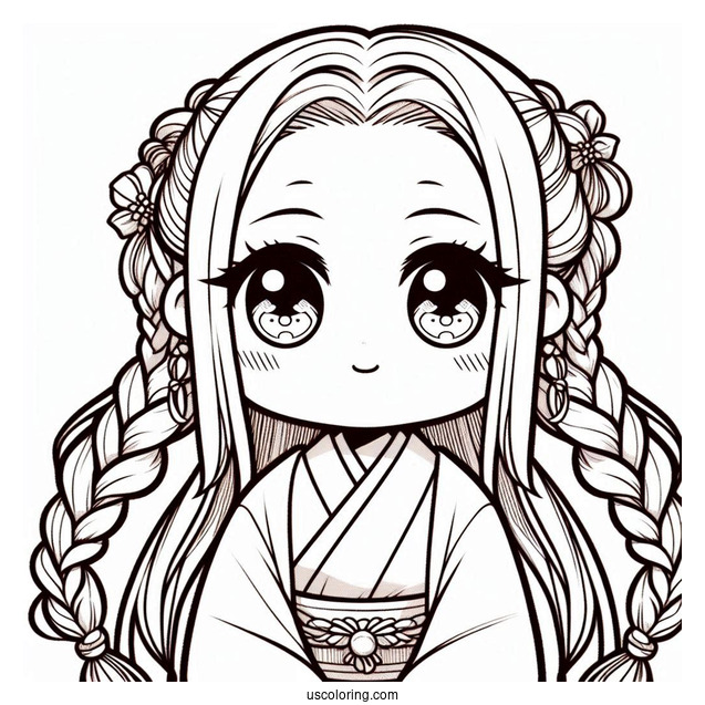 Kawaii Nezuko Coloring Page With Braided Hair