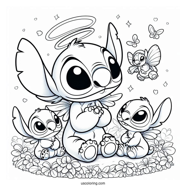 Scrump, Stitch, And Angel Coloring Page