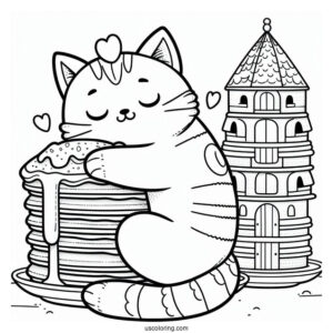 Cat Hugging Pancake Coloring Page Tower