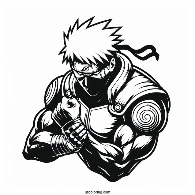 Muscular Kakashi Coloring Page Using Chidori And Sharingan
