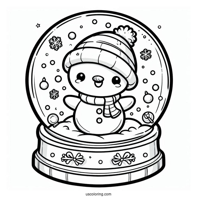 Chibi Snowman Snow Globe Coloring Page For Kids