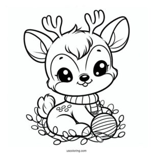 Smiling Baby Rudolph Coloring Page With Christmas Lights
