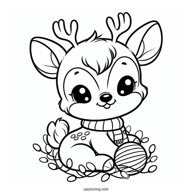 Smiling Baby Rudolph Coloring Page With Christmas Lights