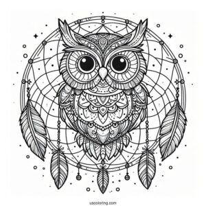 Owl Mandala Dreamcatcher Coloring Page