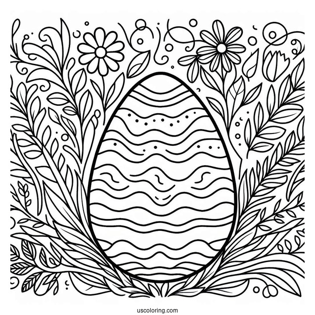 Easter Coloring Page Of Easter Egg Outline With Wavy Design
