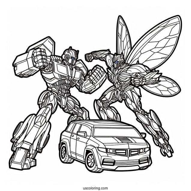 Optimus Prime vs Bumblebee Coloring Page