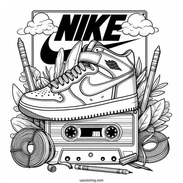Nike Coloring Page Of Sneaker Poster With Cassette Tape