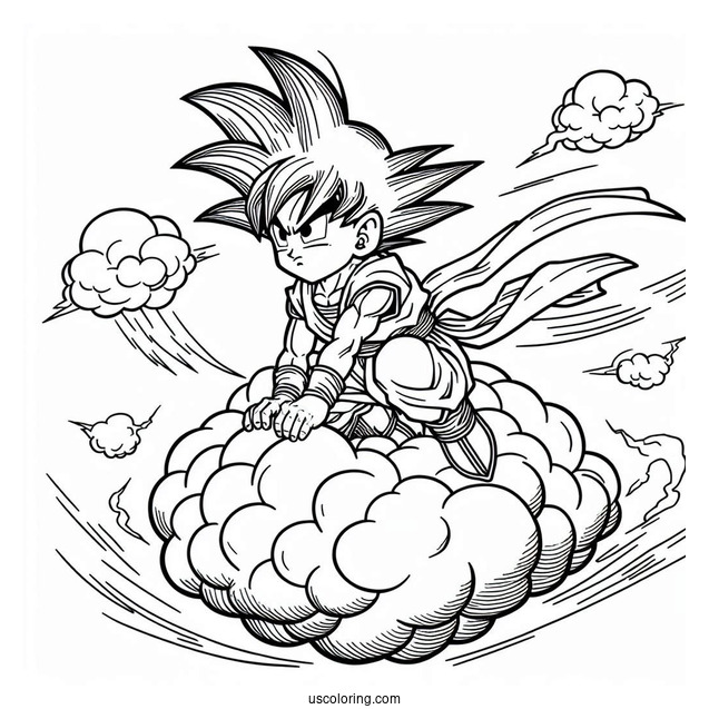 Goku Riding Nimbus Cloud To Color