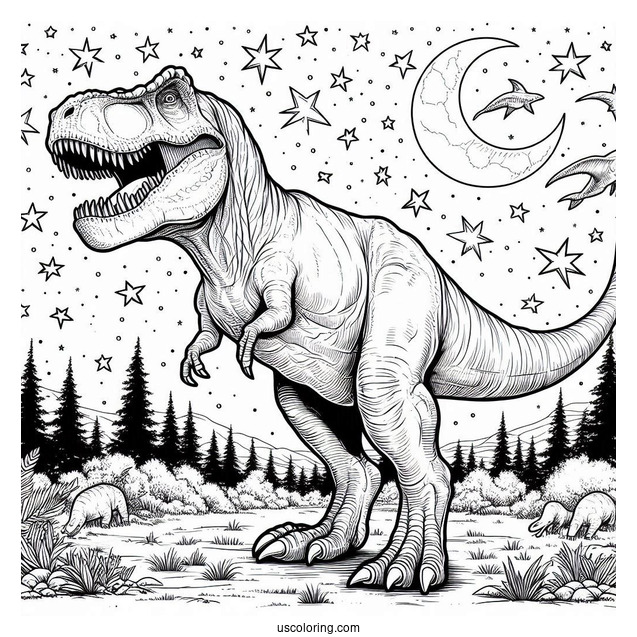 Big Tyrannosaurus Rex Under The Stars To Color