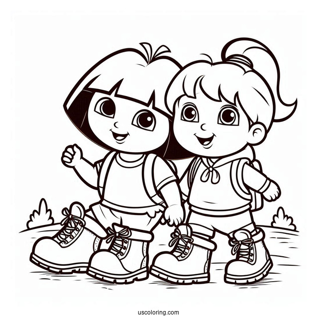 Easy Coloring Page Of Dora And Boots