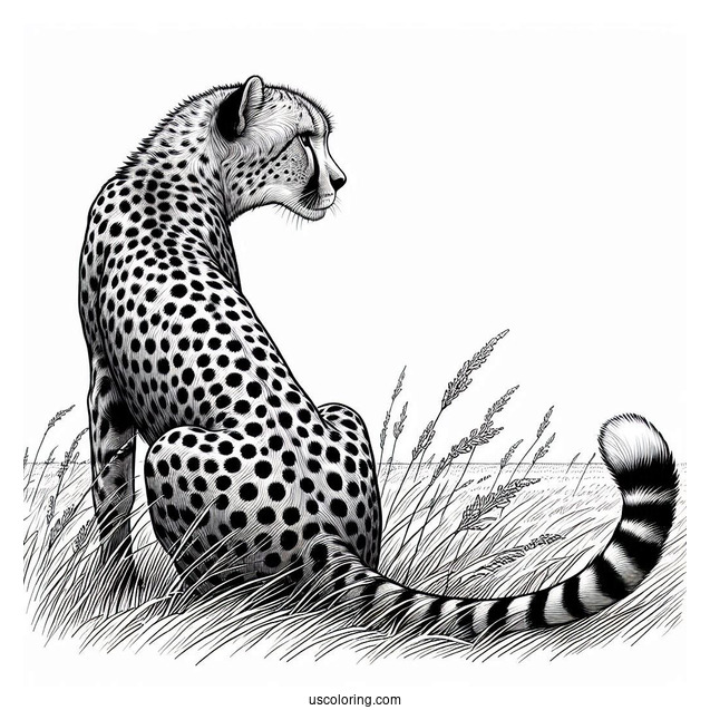 Back View Of Realistic Adult Cheetah Coloring Page