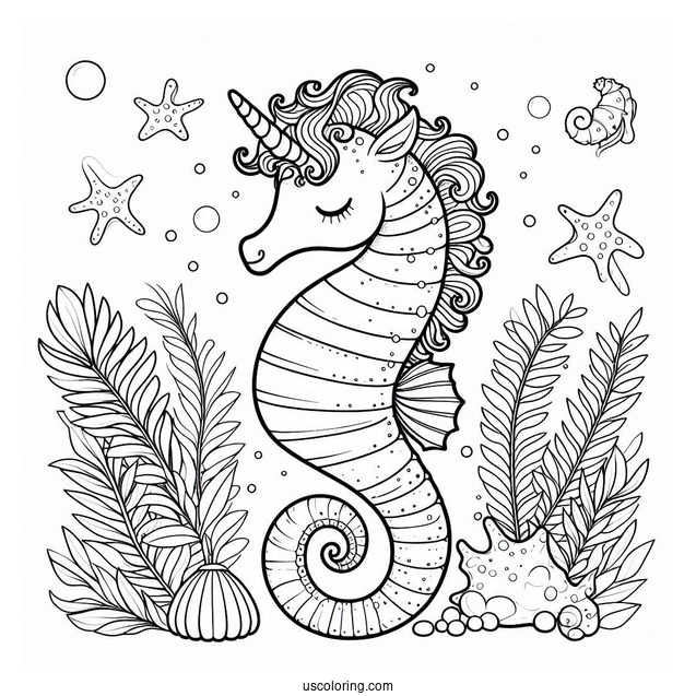 Unicorn Seahorse Coloring Page For Kids