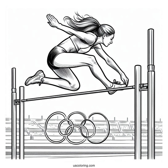 High Jump Olympics Coloring Page Of Competition With Woman Crossing Over Horizontal Bar