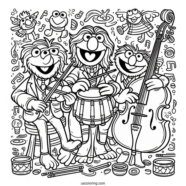 Muppets Coloring Page Of Playing Musical Instruments