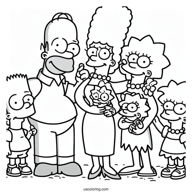 Marge, Homer, Bart, Lisa, And Maggie To Color
