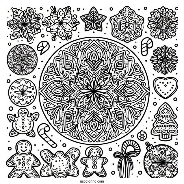Full Page Gingerbread Christmas Mandala Coloring Page