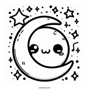 Kawaii Themed Moon Coloring Page