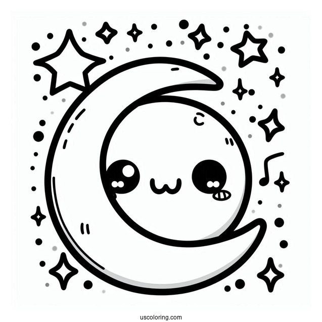 Kawaii Themed Moon Coloring Page