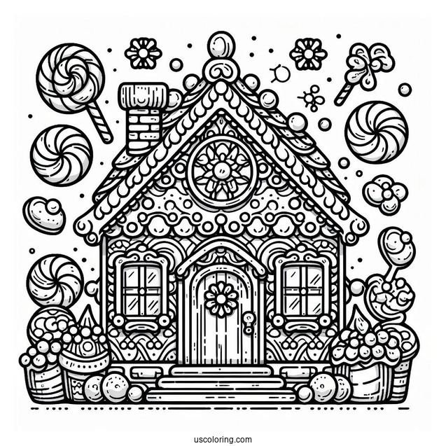 Candy Gingerbread House Coloring Sheet