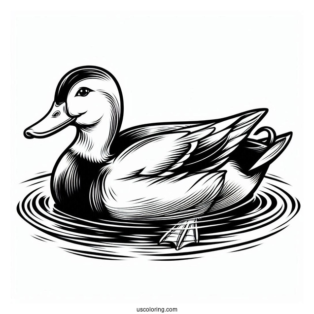 Mallard Floating In a Pond To Color