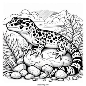 Leopard Gecko Lizard Coloring Page On Rocks