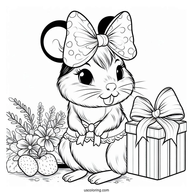 Minnie Mouse With A Capybara Coloring Page Wearing Matching Bows