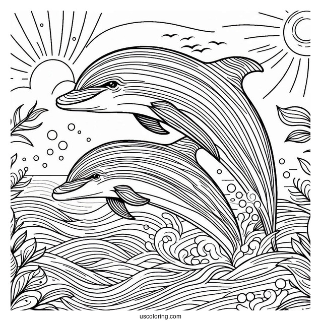 Two Striped Dolphins Swimming In Ocean