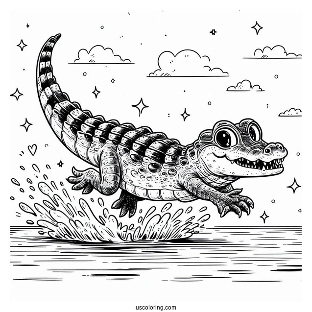 Freshwater Crocodile Going Into Water Coloring Page