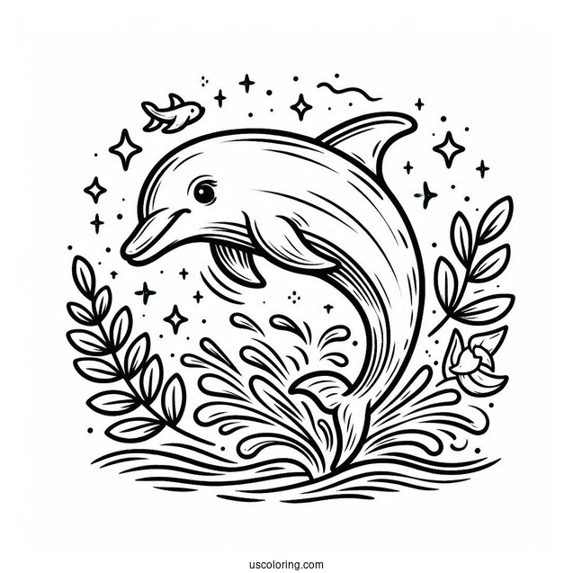 Dolphin Leaping Out Of Water To Color