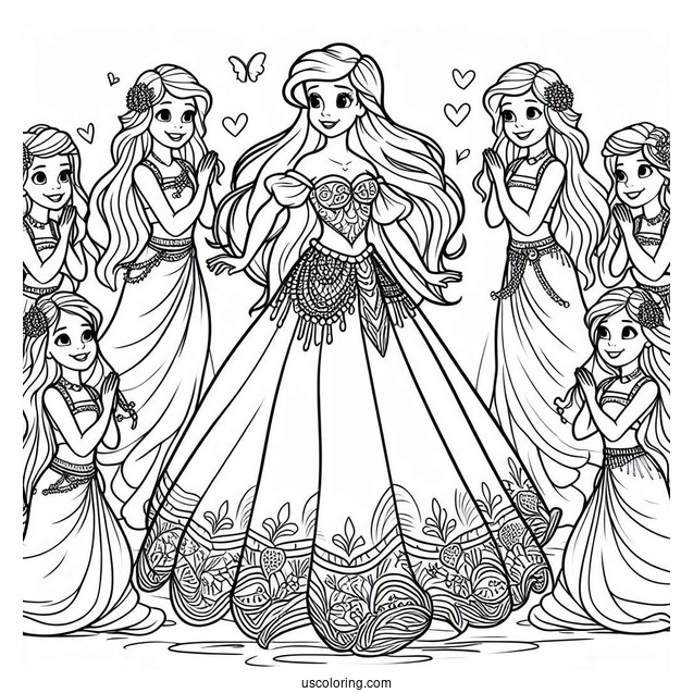 Coloring Page Of Ariel With Her Six Sisters