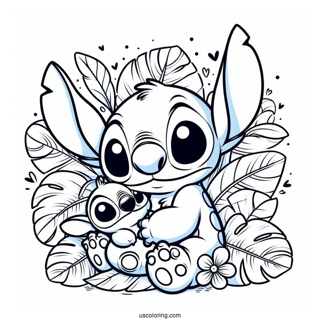 Stitch Cuddling Scrump Doll Coloring Page