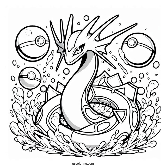 Rayquaza Coloring Page Surrounded By Pokeballs