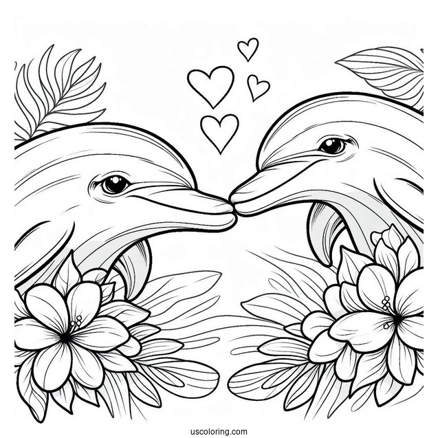 Two Dolphins Touching Noses Coloring Page