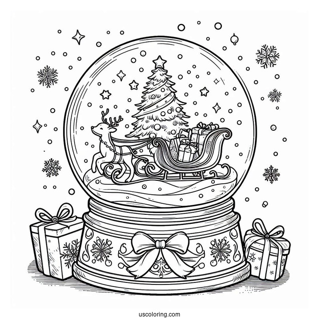 Grand Sleigh With Presents Snow Globe Coloring Page